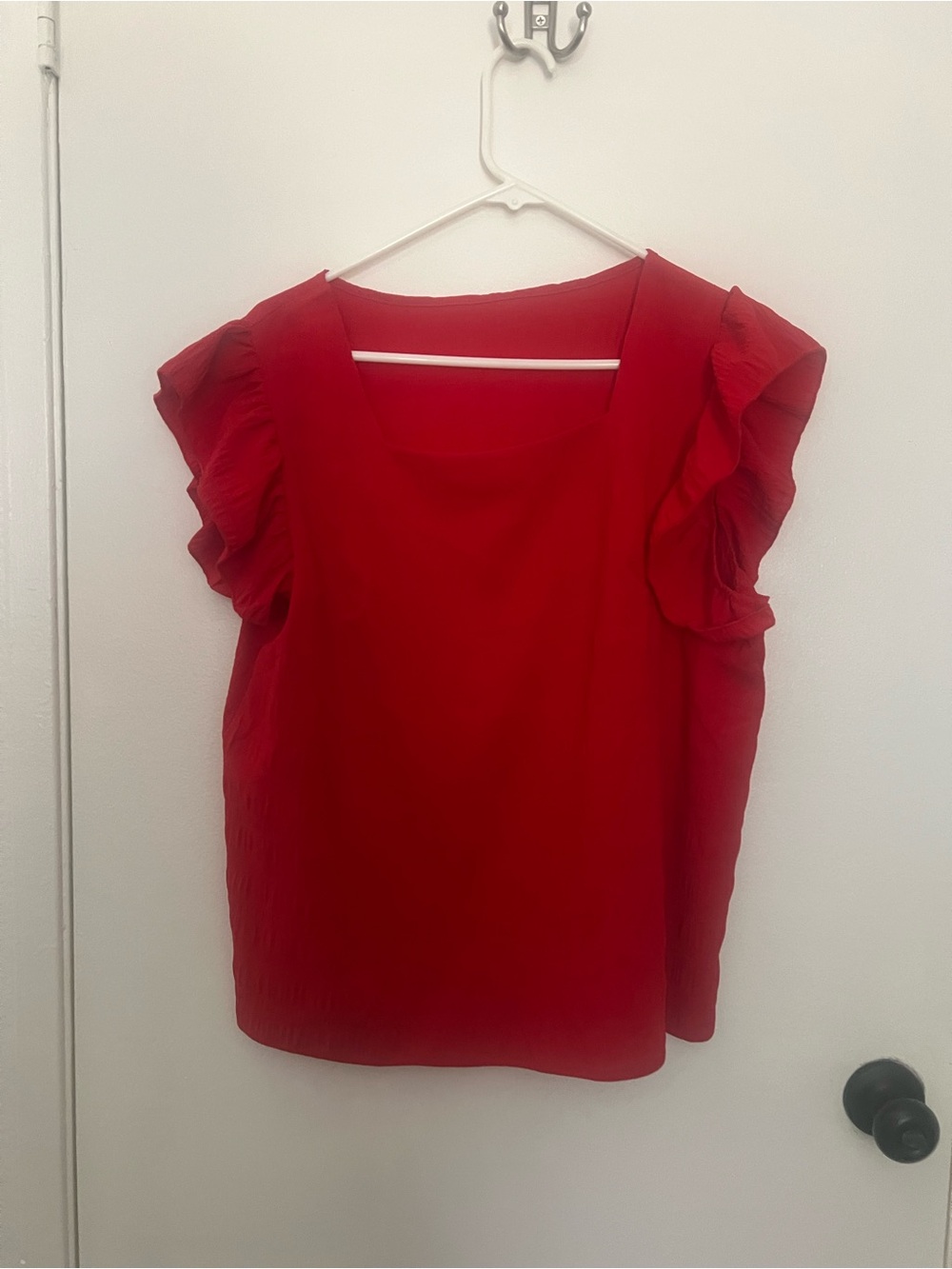 Red Ruffle Sleeve Women's Top